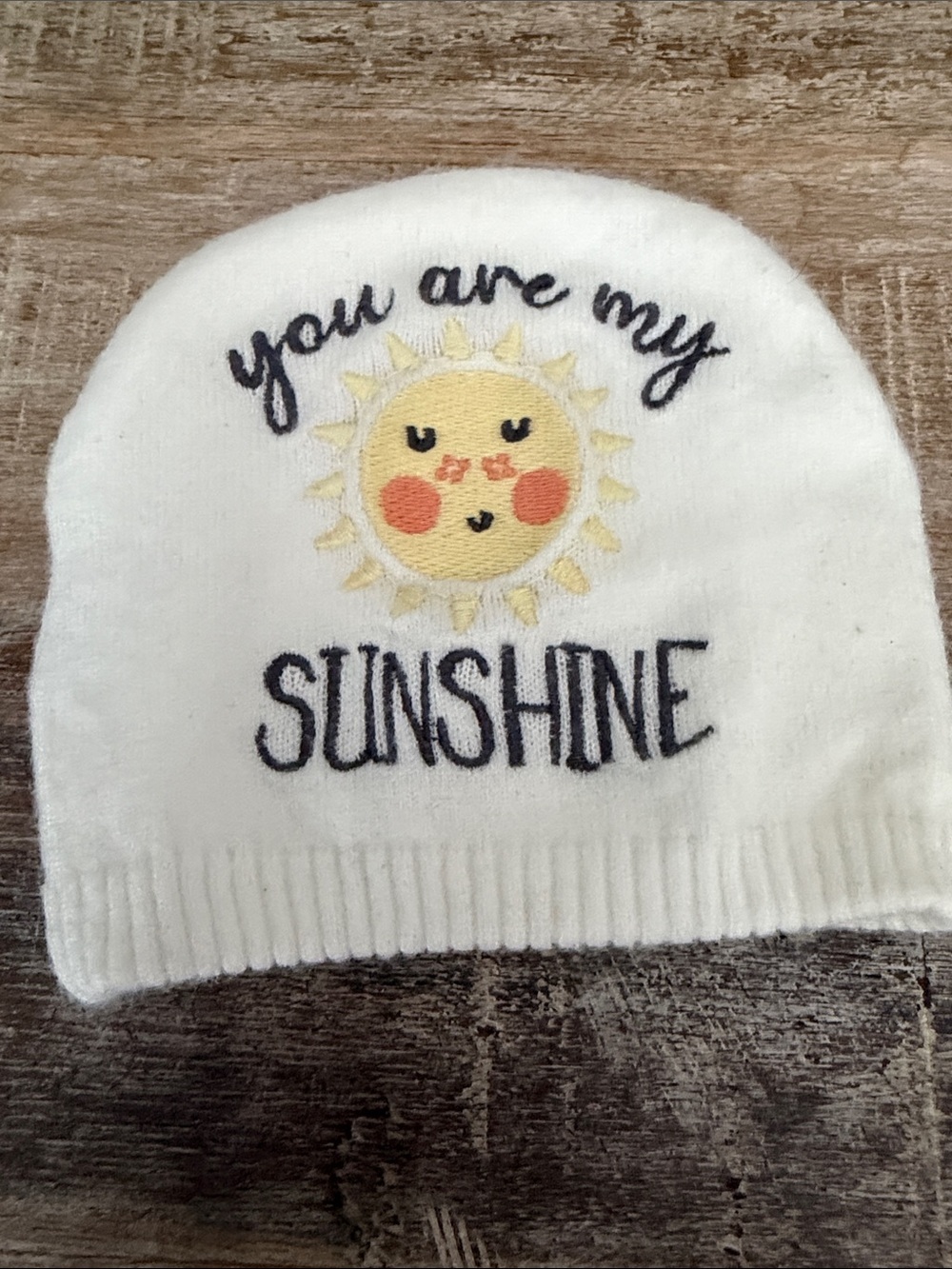 Kids White 'You Are My Sunshine' Embroidered Knit Beanie